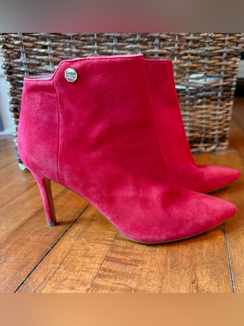 Louise et Cie Red Suede Pointed Toe Ankle Booties
